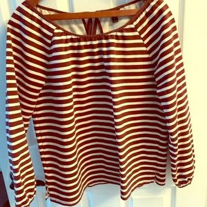 J Crew maroon and white striped top Sz S